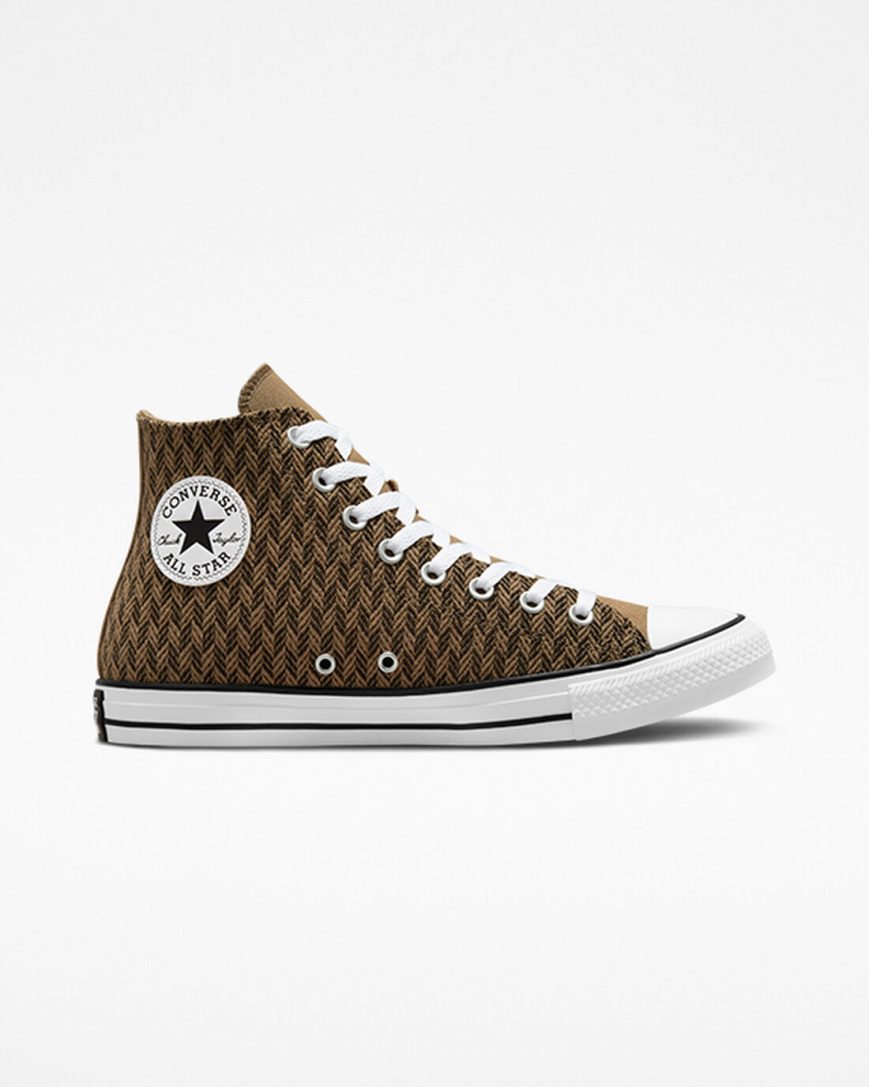 Dámské Boty Vysoké Converse Chuck Taylor All Star Herringbone Hnědé Bílé | CZ IHWV20